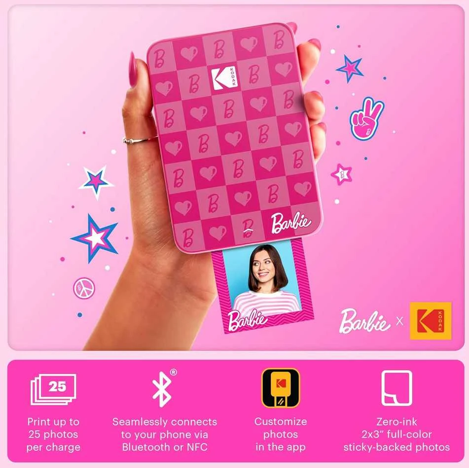Barbie x Kodak STEP Slim Momentinis mobilus nuotraukų spausdintuvas Spalvotas ZINK 2x3'' 1ppm, BT, Rožinė