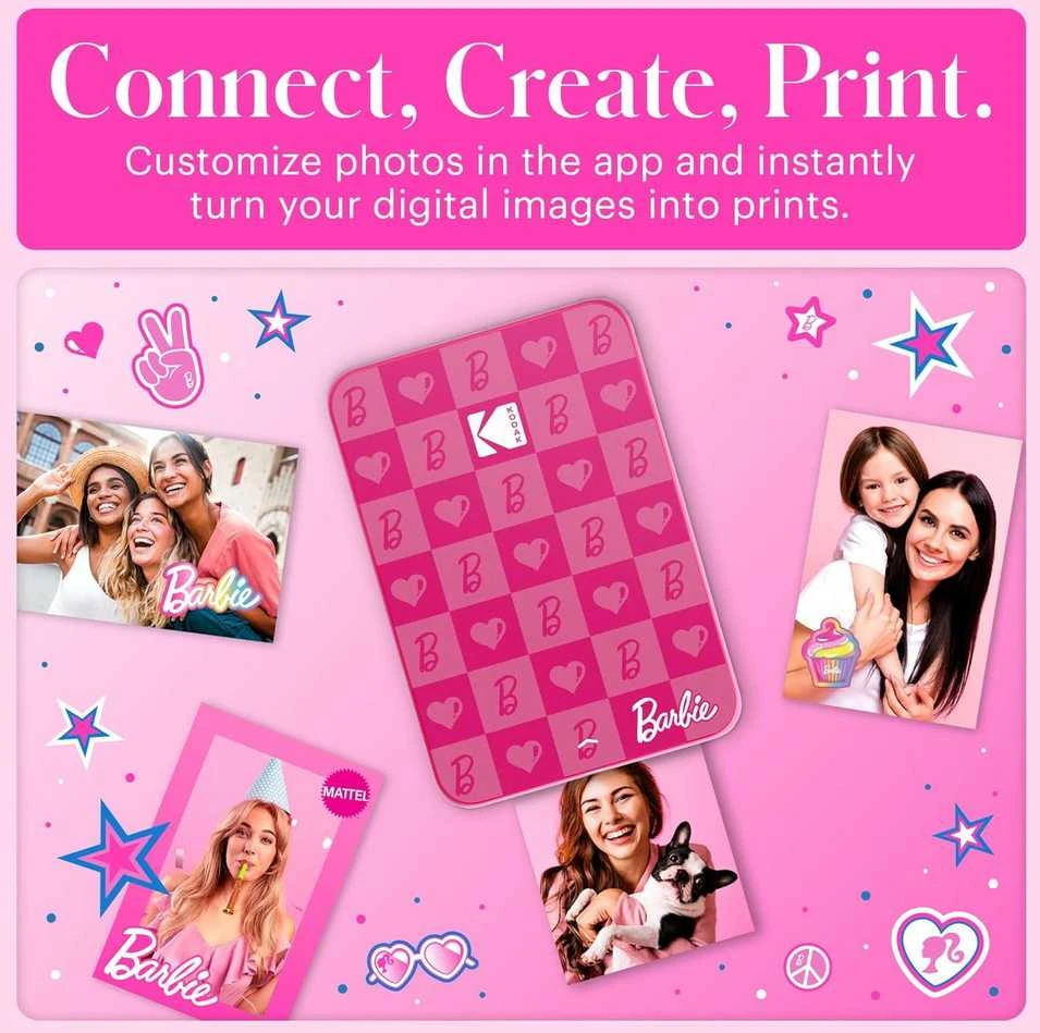 Barbie x Kodak STEP Slim Momentinis mobilus nuotraukų spausdintuvas Spalvotas ZINK 2x3'' 1ppm, BT, Rožinė