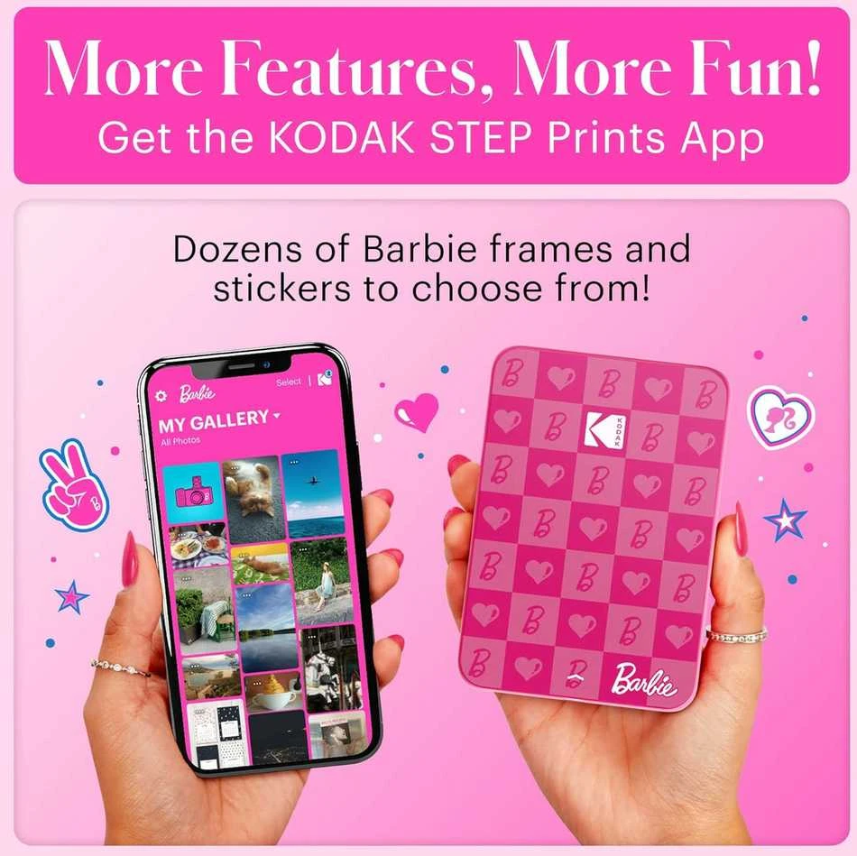 Barbie x Kodak STEP Slim Momentinis mobilus nuotraukų spausdintuvas Spalvotas ZINK 2x3'' 1ppm, BT, Rožinė