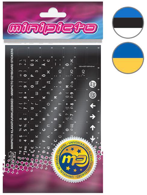 Kolm Lovi Minipicto Minipikto klaviatūros lipdukai EST/UKR, juodi/matiniai (KB-UNI-ESTUKR02TW-BL)