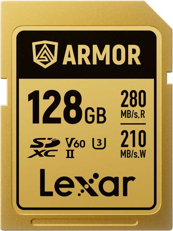 Atminties kortelė Lexar 128GB SDXC ARMOR Gold UHS-II U3, nerūdijančio plieno, IP68 (280/210 MB/s)