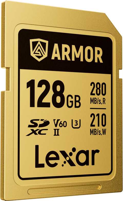 Atminties kortelė Lexar 128GB SDXC ARMOR Gold UHS-II U3, nerūdijančio plieno, IP68 (280/210 MB/s)