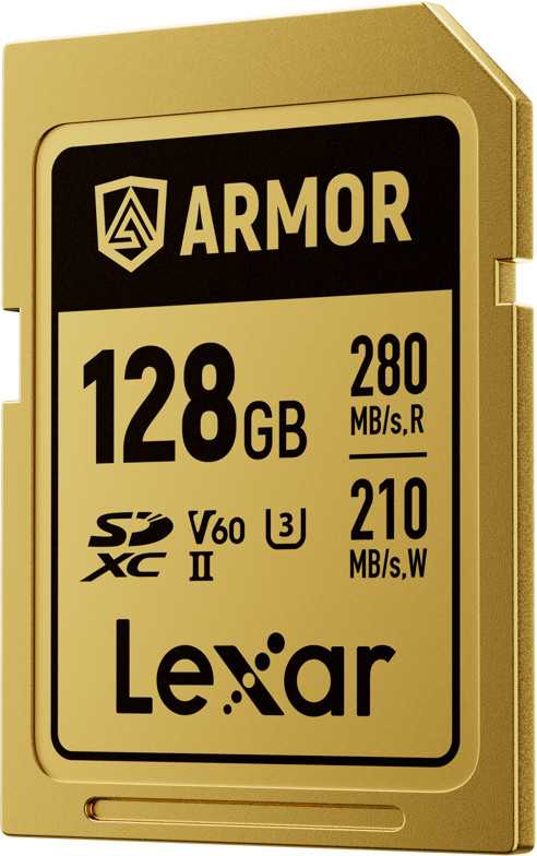 Atminties kortelė Lexar 128GB SDXC ARMOR Gold UHS-II U3, nerūdijančio plieno, IP68 (280/210 MB/s)