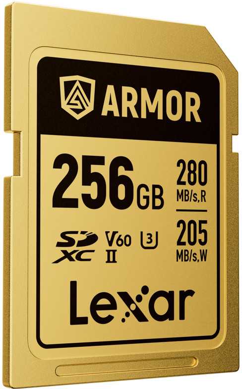 Atminties kortelė Lexar 256GB SDXC ARMOR Gold UHS-II U3, nerūdijančio plieno, IP68 (280/210 MB/s)