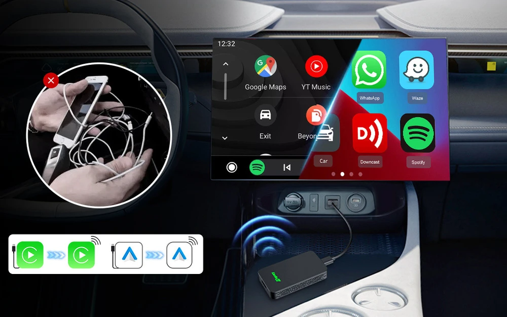 Belaidis adapteris Carlinkit 5.0 2AIR Wireless Adapter Apple CarPlay / Android Auto, Juodas