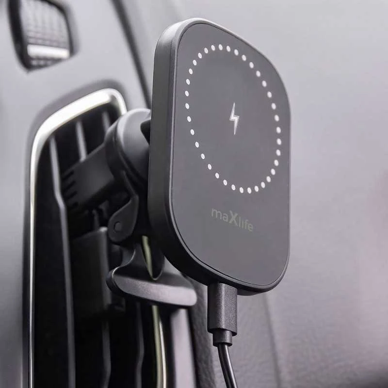 Maxlife automobilinis laikiklis ventiliacijos grotelėms MXCH-16 magnetinis su belaidžiu įkrovimu juodas 15W