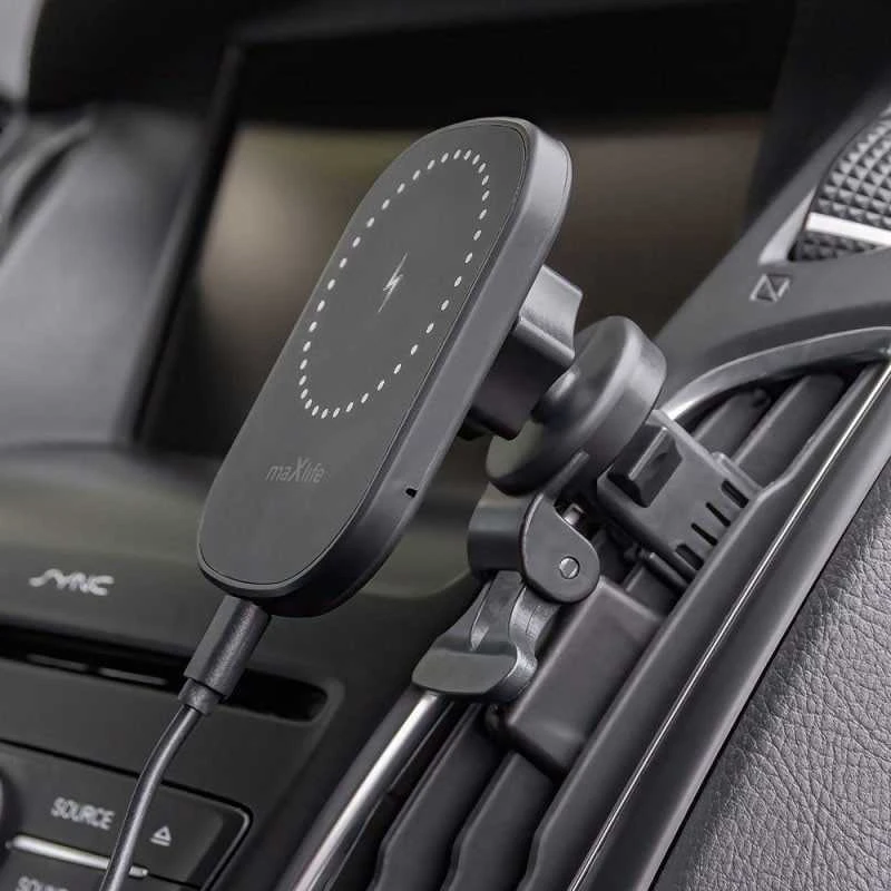 Maxlife automobilinis laikiklis ventiliacijos grotelėms MXCH-16 magnetinis su belaidžiu įkrovimu juodas 15W