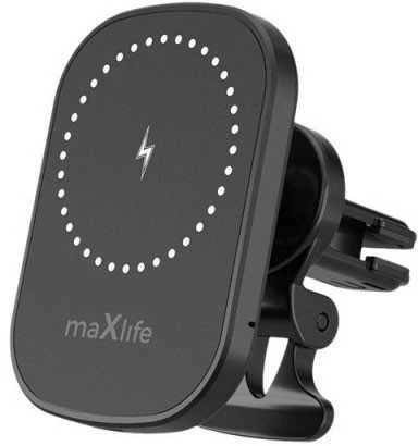 Maxlife automobilinis laikiklis ventiliacijos grotelėms MXCH-16 magnetinis su belaidžiu įkrovimu juodas 15W
