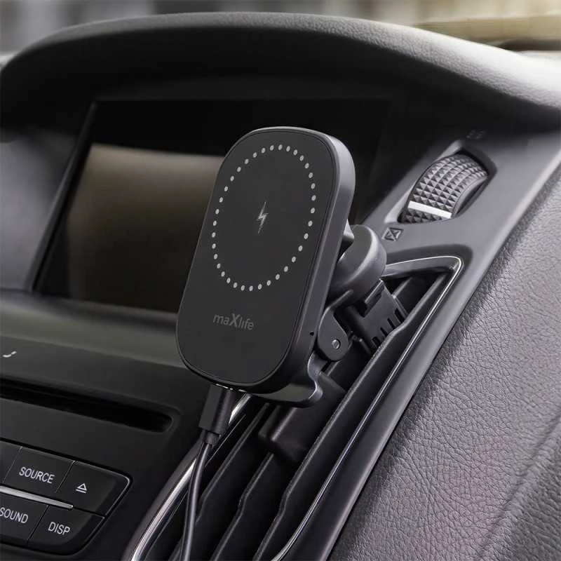 Maxlife automobilinis laikiklis ventiliacijos grotelėms MXCH-16 magnetinis su belaidžiu įkrovimu juodas 15W