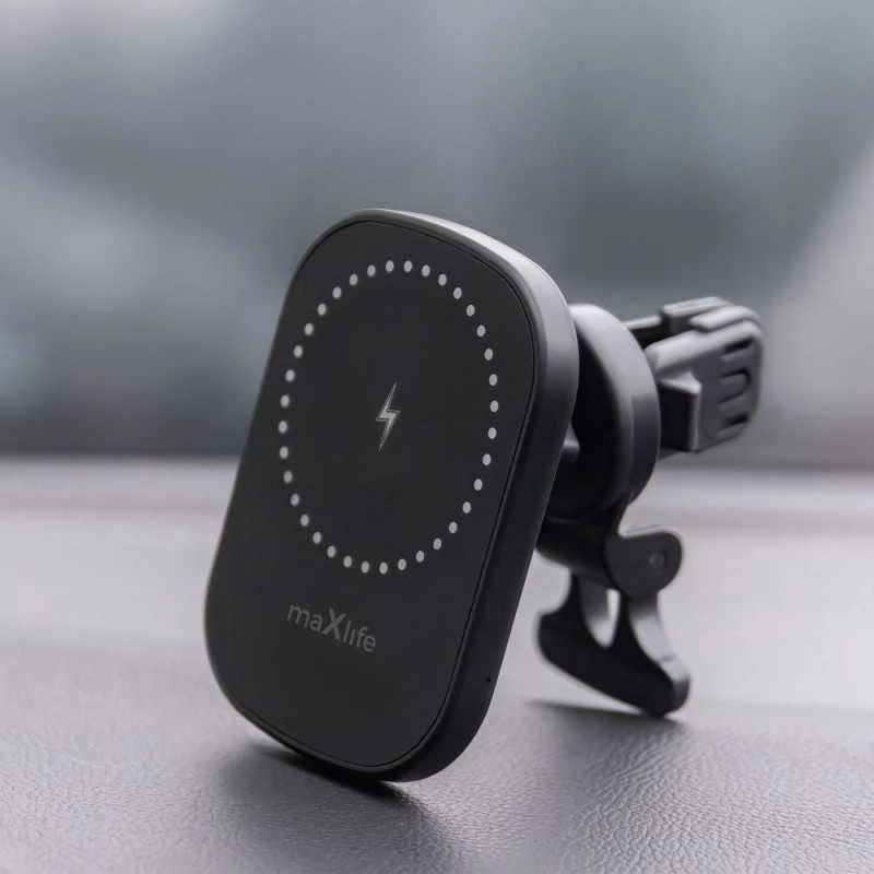 Maxlife automobilinis laikiklis ventiliacijos grotelėms MXCH-16 magnetinis su belaidžiu įkrovimu juodas 15W