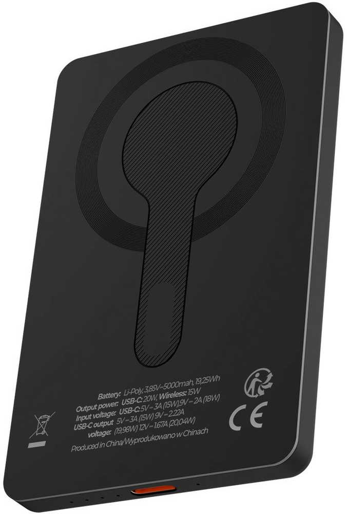 Maxlife belaidė išorinė baterija MXPB-05 20W PD 5000 mAh magnetinė juoda