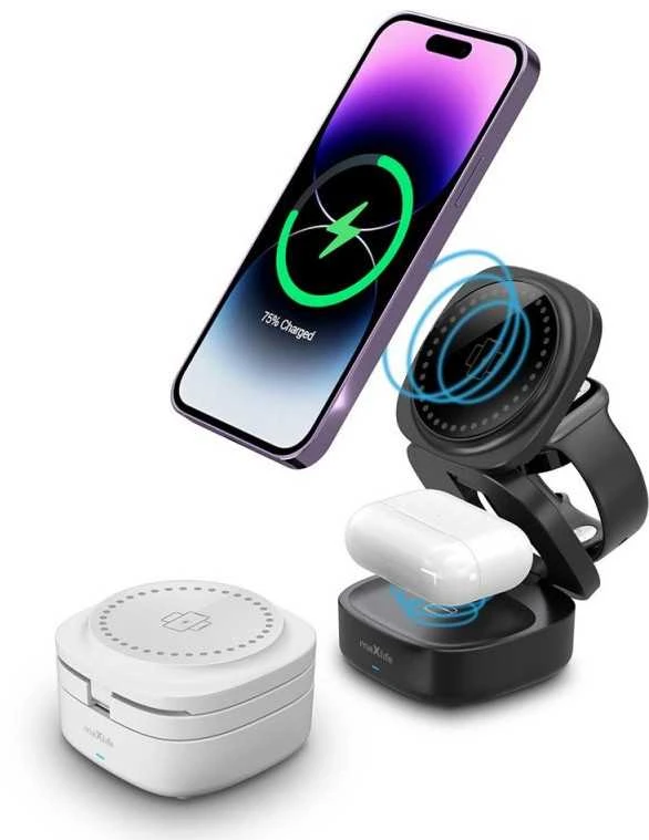 Maxlife MXWC-06 magnetinis belaidis įkroviklis 15W baltos spalvos 3in1