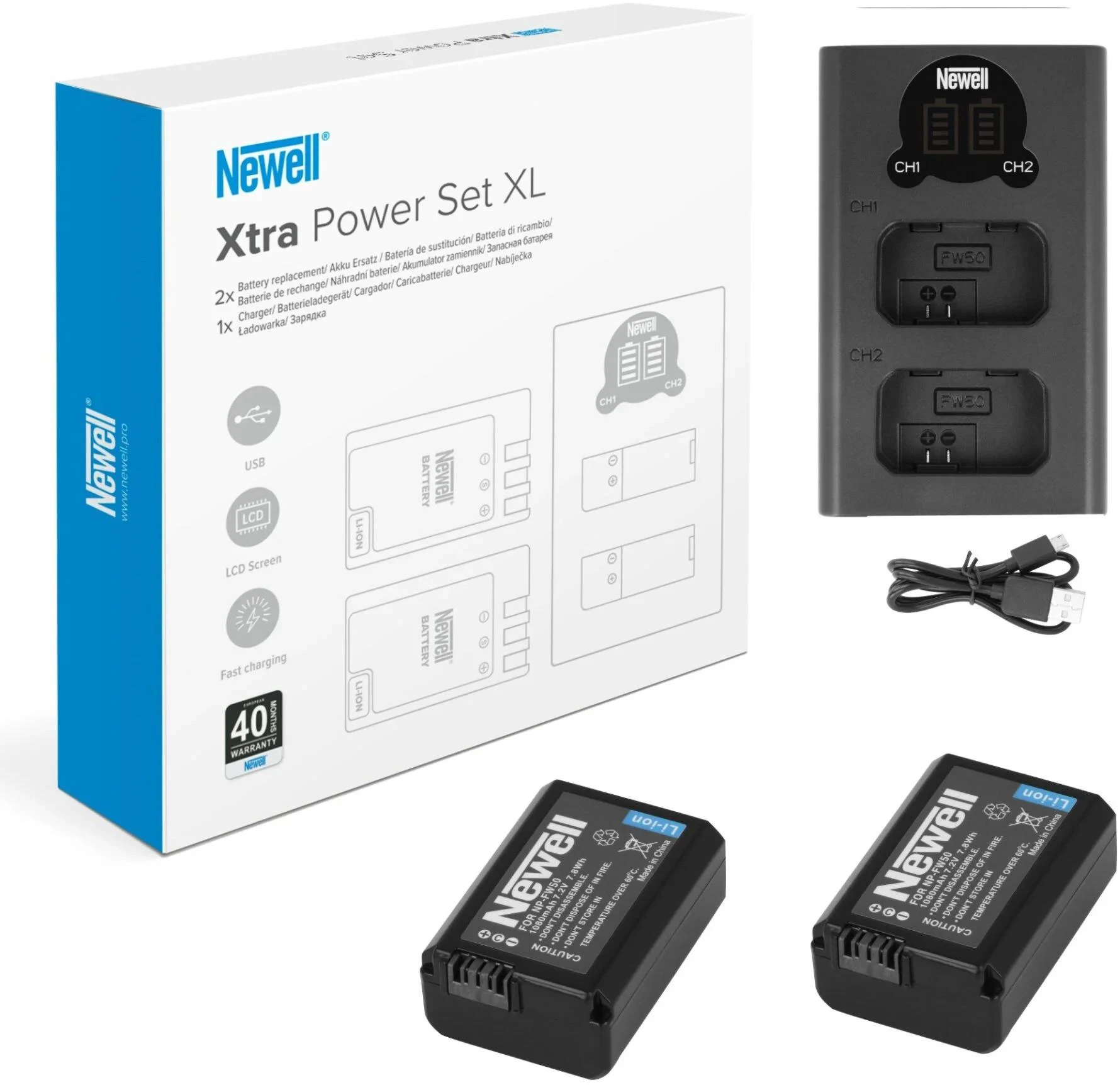 Dviejų kanalų įkroviklio rinkinys ir dvi NP-FW50 baterijos Newell DL-USB-C, skirtos Sony