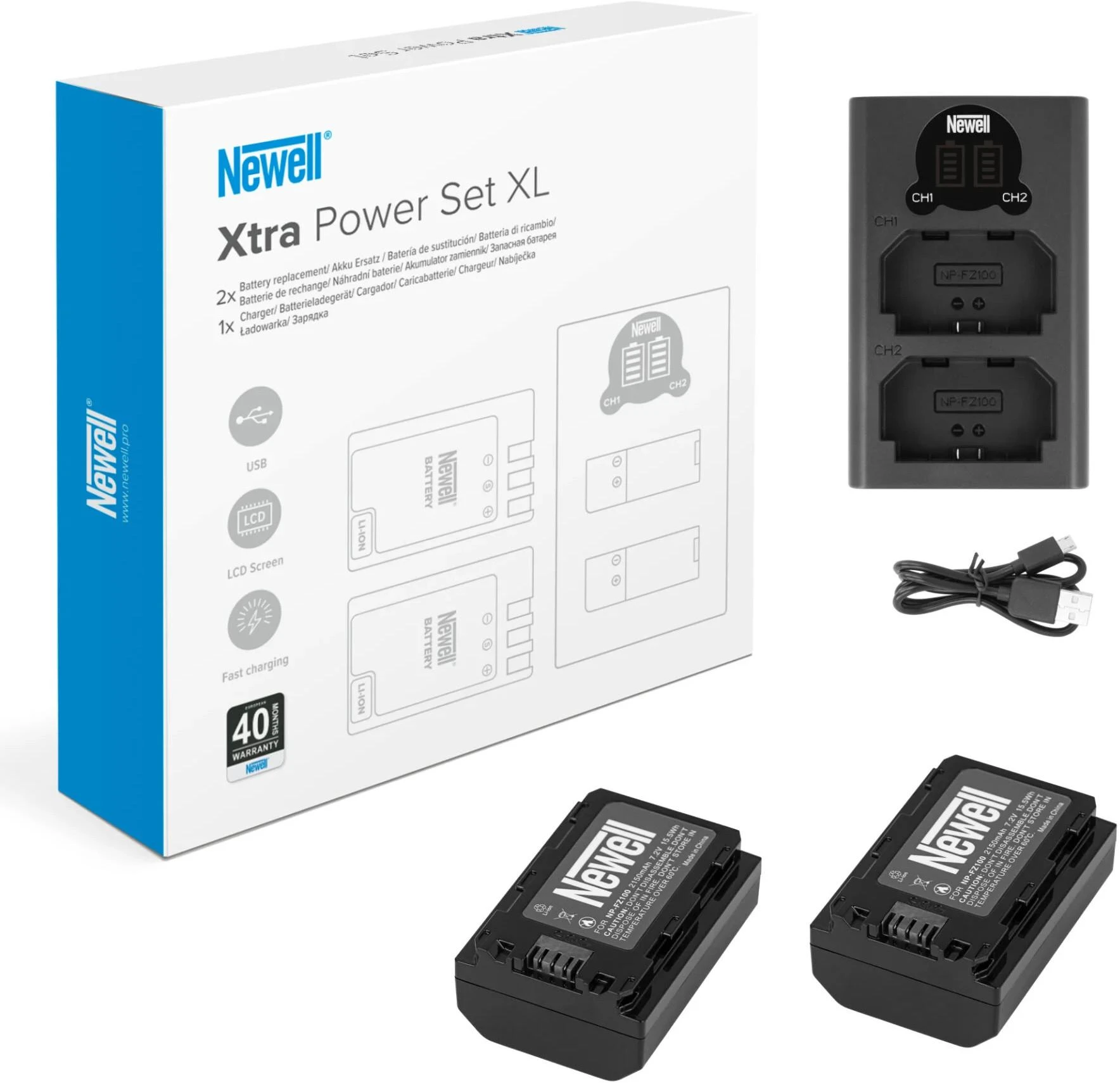 Dviejų kanalų įkroviklio rinkinys ir dvi NP-FZ100 baterijos Newell DL-USB-C, skirtos Sony