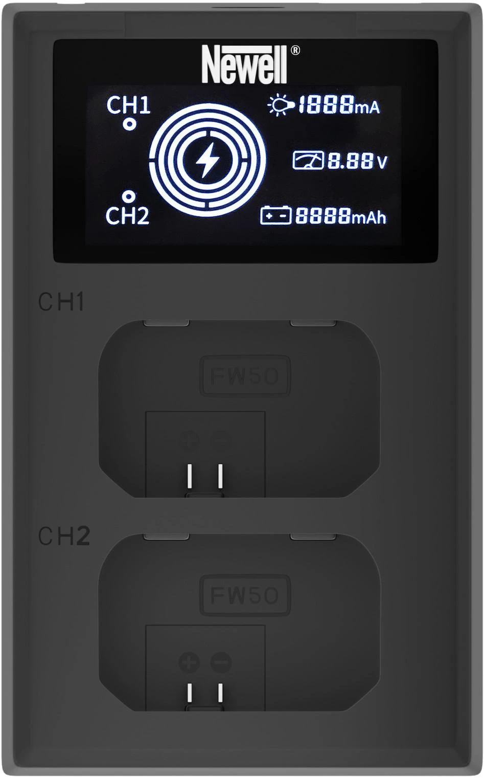 Newell FDL-USB-C dviejų kanalų įkroviklis, skirtas NP-FW50