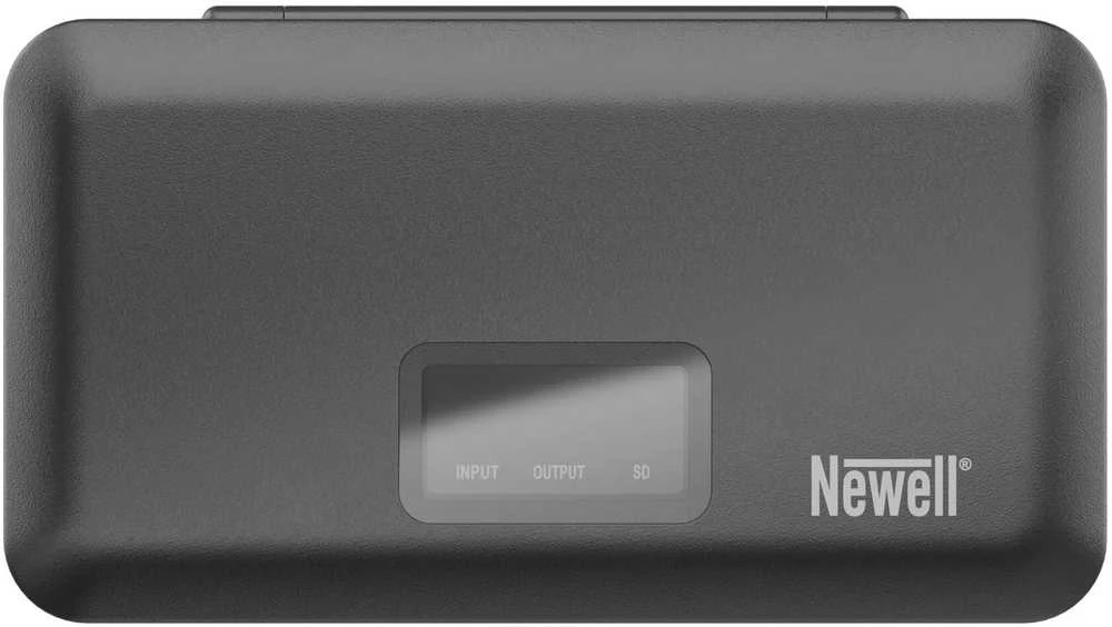 Newell LCD dviejų kanalų įkroviklis su maitinimo bloku ir SD kortelių skaitytuvu NP-FW50 akumuliatoriams, skirtas Sony