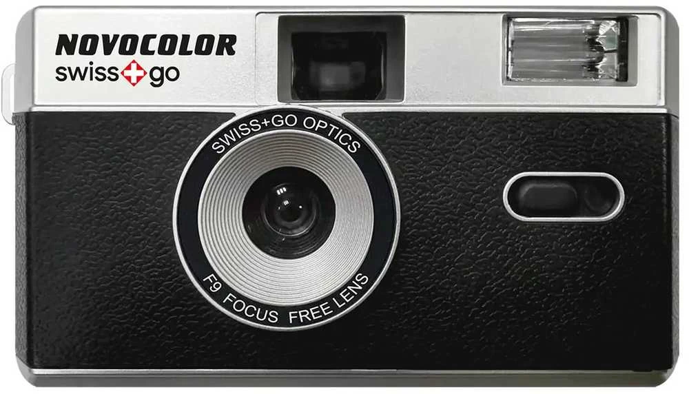 Novocolor Swiss+Go 35mm Analog Camera Juodas (incl. Film, Case & Baterija)