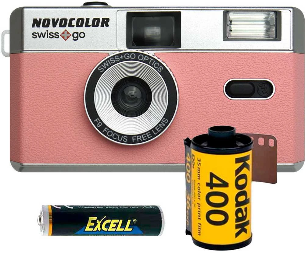 Rožinė Novocolor Swiss+Go 35mm Analog Camera Rožinė (incl. Film, Case & Baterija)
