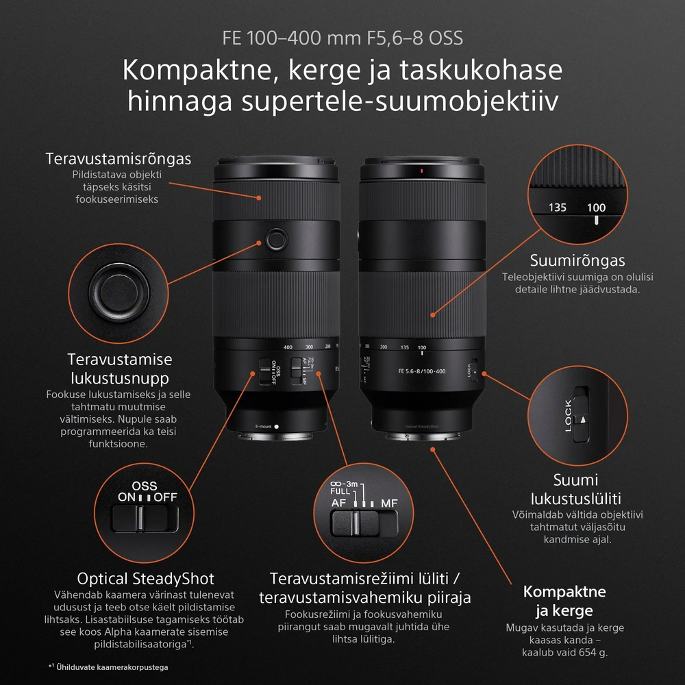 Objektyvas Sony FE 100-400mm F5.6-8 OSS | (SEL100400B.SYX)