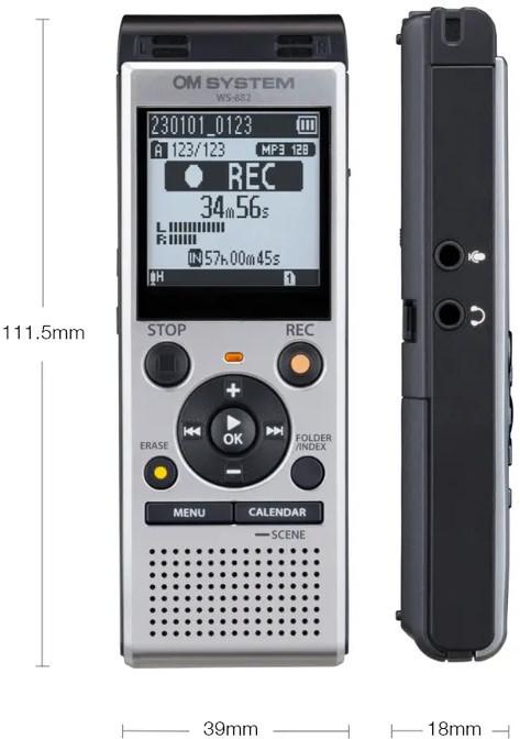 Diktofonas Olympus Olimpas | Skaitmeninis balso įrašymo įrenginys | WS-882 | Sidabras | MP3 atkūrimas