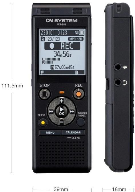 Diktofonas Olympus | Digital Voice Recorder | WS-883 | Juodas | MP3 playback