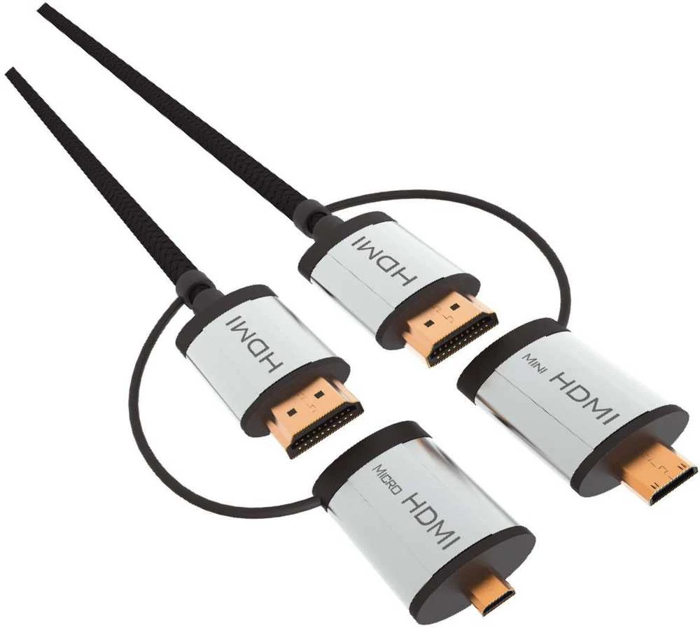 HDMI laidas su Micro ir Mini adapteriais