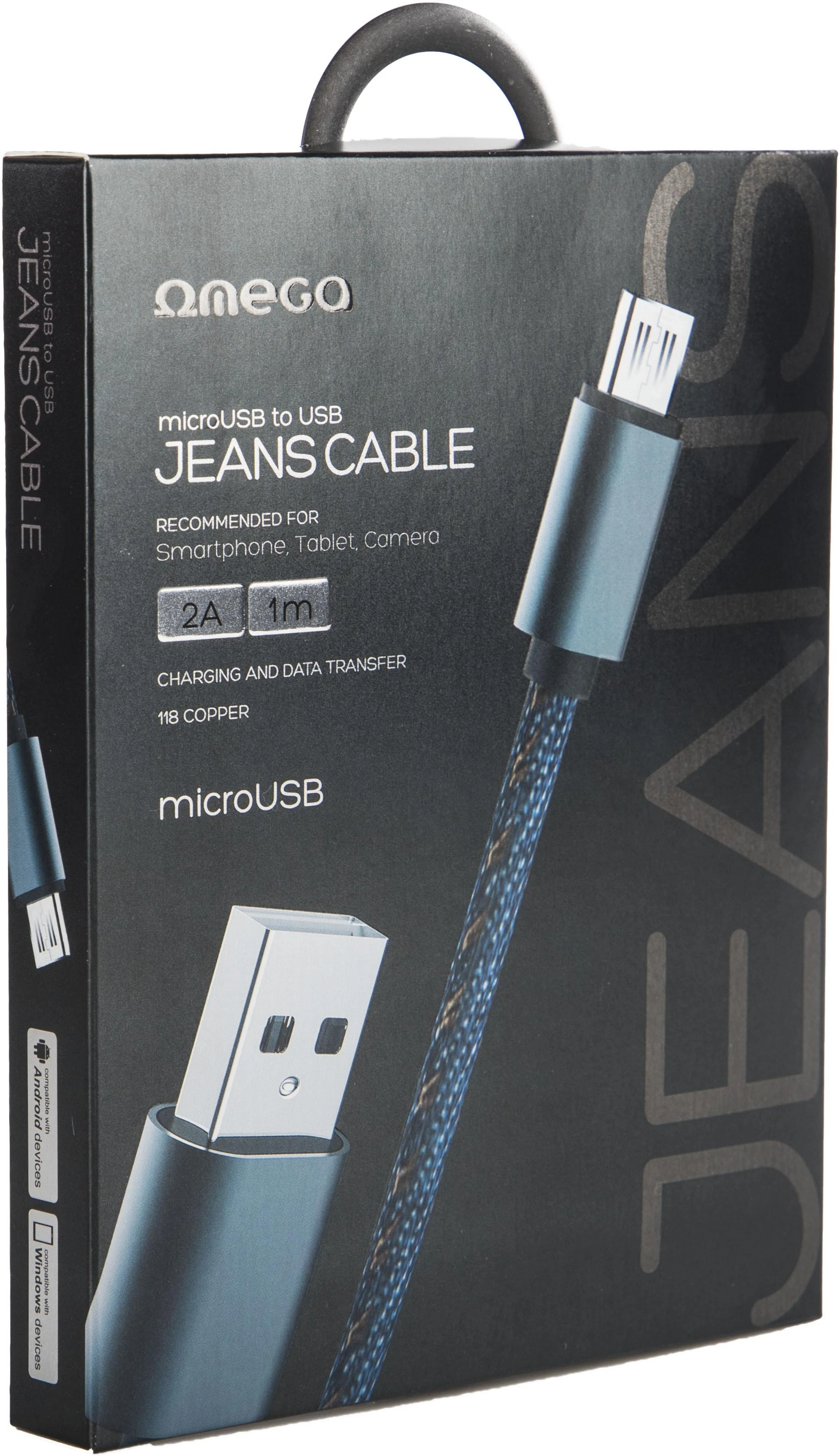 Kabelis OMEGA 44200 microUSB 1m 2A Džinsai