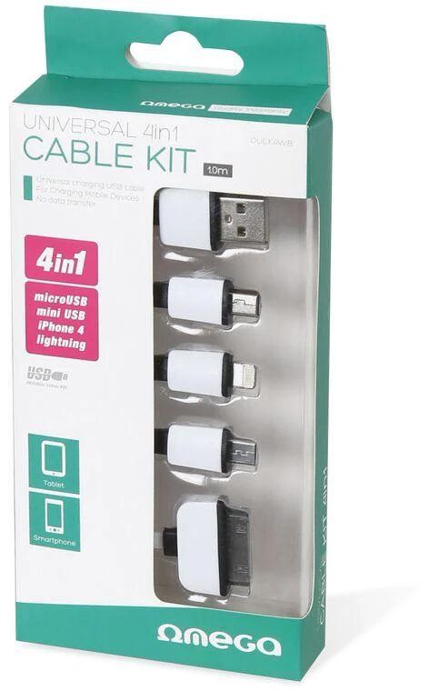 Omega kabelis USB - microUSB/miniUSB/Lightning/Apple 30 kontaktų 4in1 (OUCK4WB) | Omega