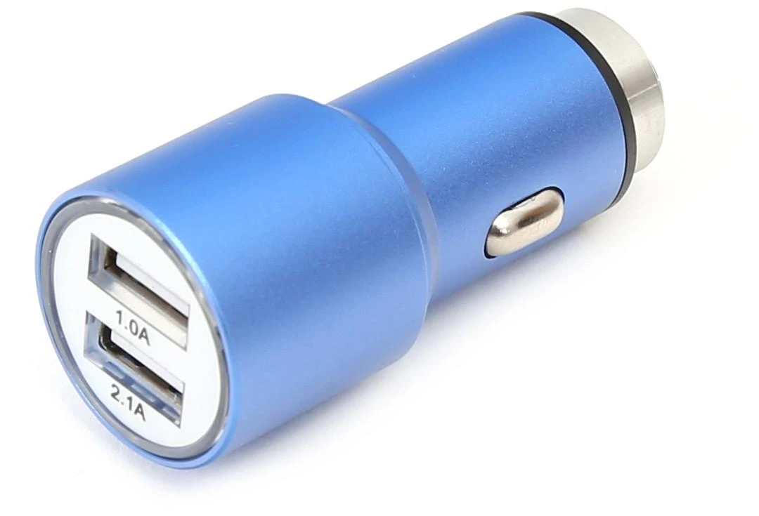 Omega automobilinis įkroviklis 2xUSB 2100mA metalinis, mėlynas (43343)