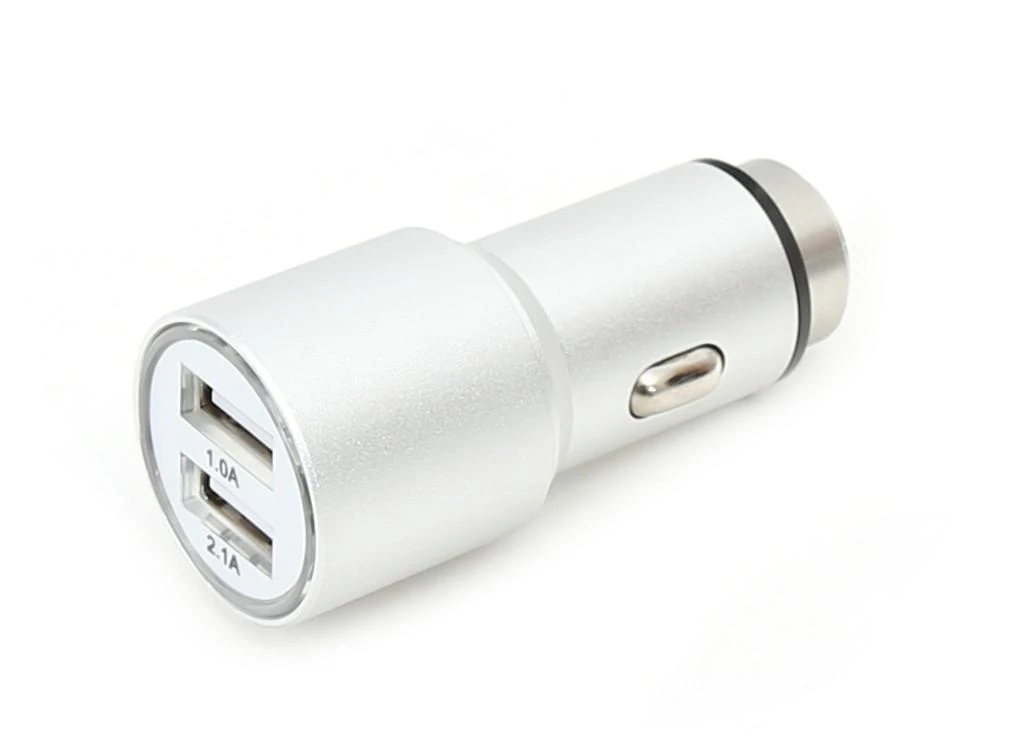 Omega automobilinis įkroviklis 2xUSB 2100mA Metalas, sidabras (43344)