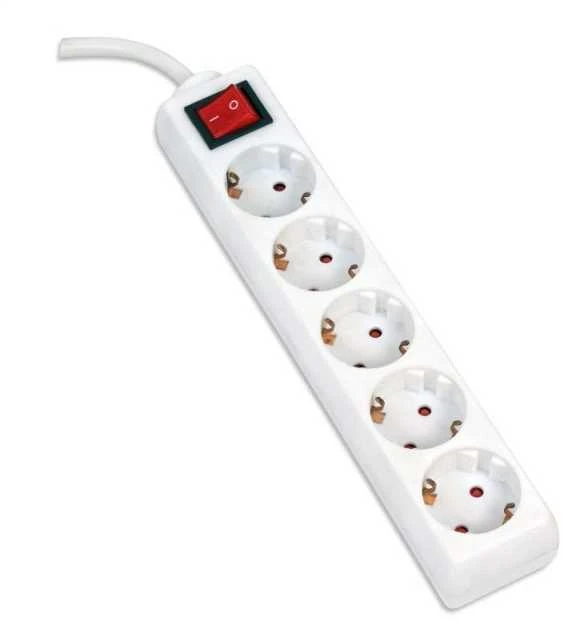 Ilgiklis su įžeminimu OMEGA, 5m, 16 A, 5 lizdai, F Tipo, Schuko German, Baltas