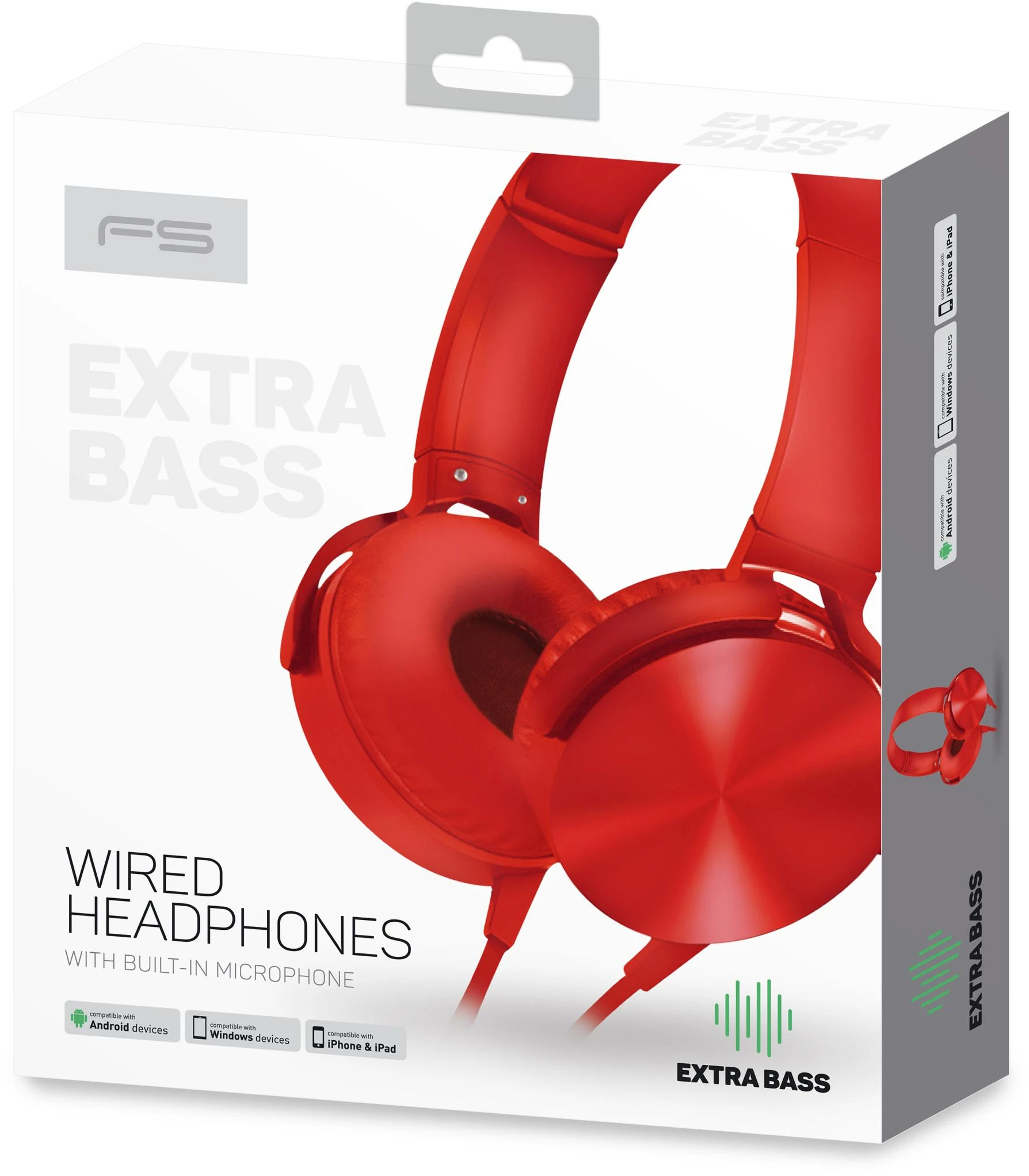 Raudonos Omega Freestyle ausinės FH07R pakuotėje