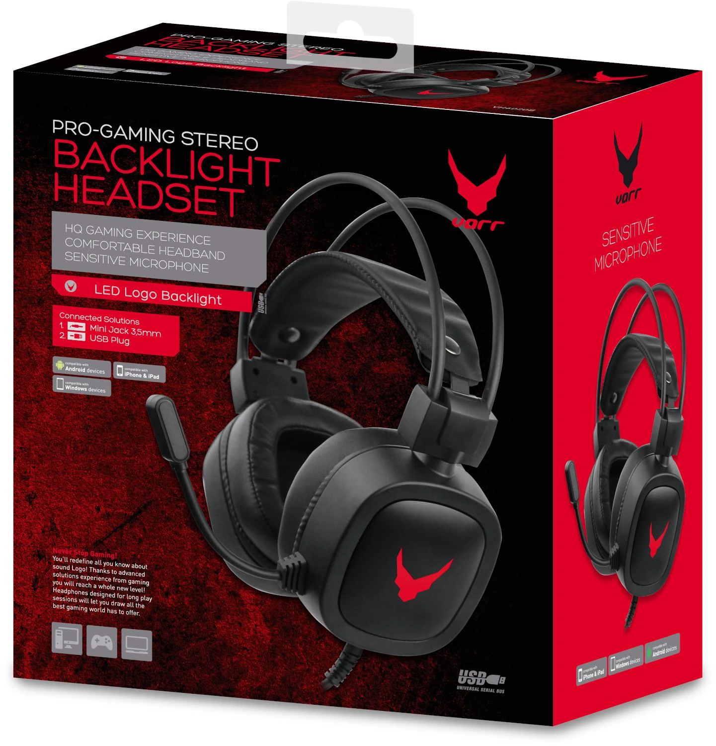 Laisvų rankų įranga VARR GAMING VH6020 su mikrofonu (RGB 3,5mm) juoda