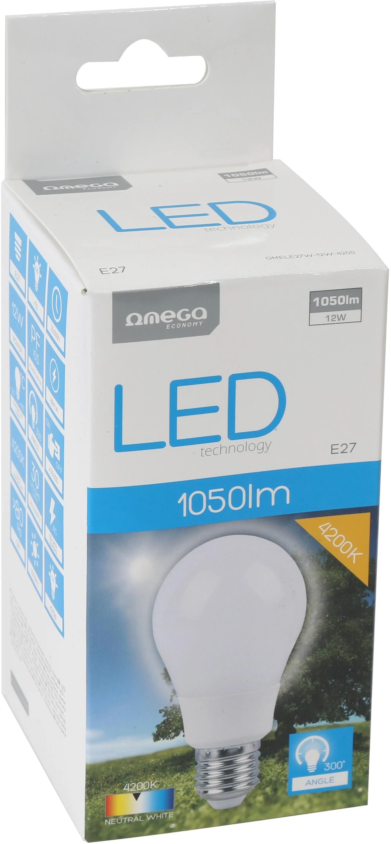 Sieninis šviestuvas Omega LED lempa E27 12W 4200K (43029)