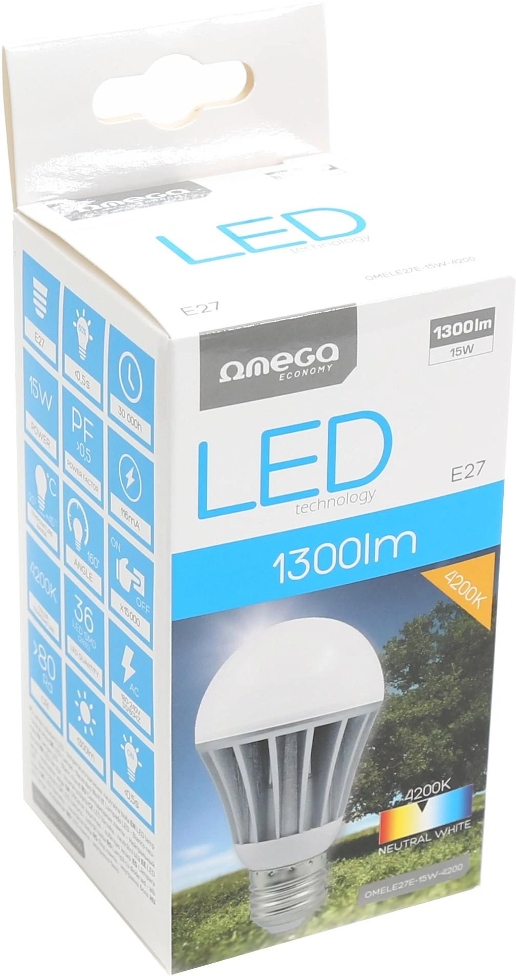 Omega LED lempa E27 15W 4200K (42582)