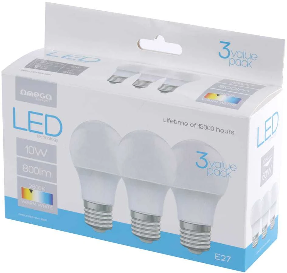 Omega LED lempa E27 12W 2800K 3vnt (45061)