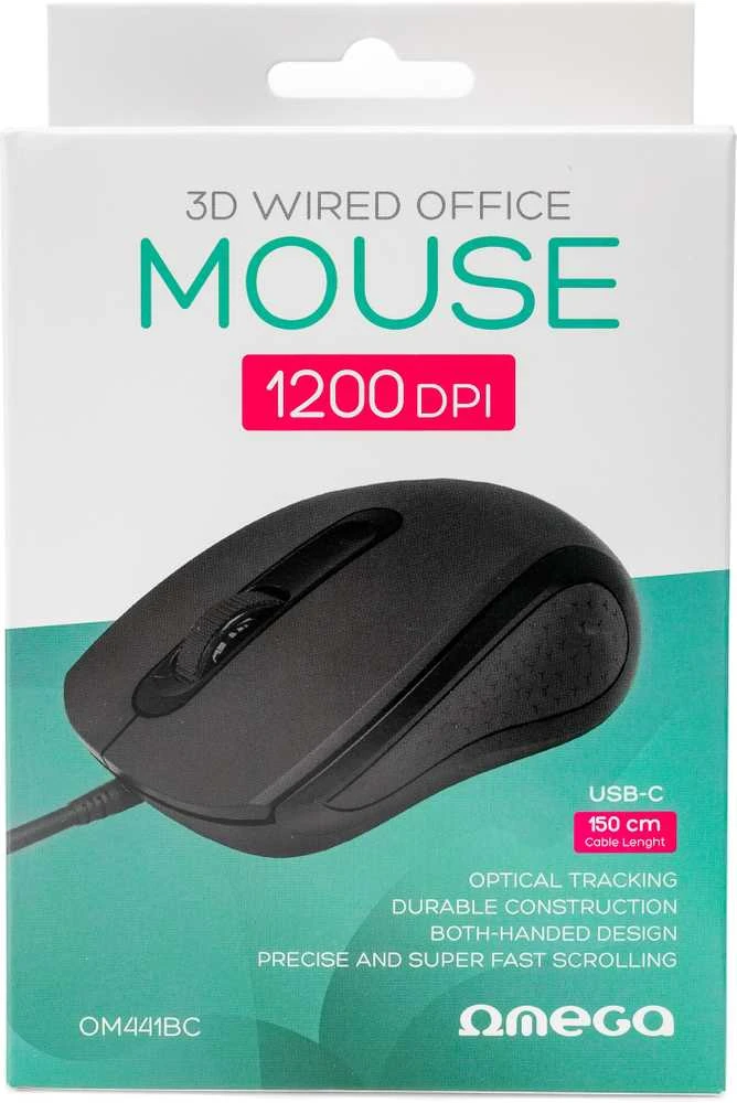 Pelė Omega OM441BC su laidu USB-C, juodos spalvos