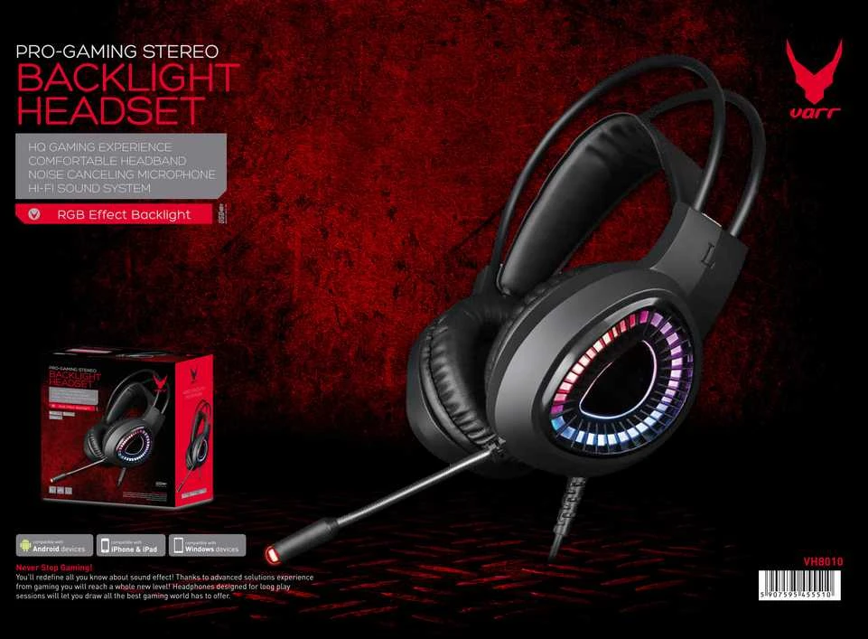 Omega Laisvų rankų įranga VARR GAMING VH8010 su mikrofonu (USB 7.1 FOR PC AND PS5) juoda
