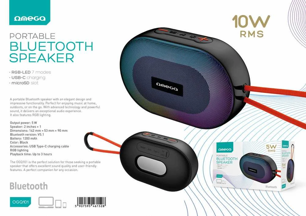 Garsiakalbis OEM OMEGA SPEAKER Nešiojama kolonėlė Bluetooth V5.1 5W RMS RGB Elipse Strap [46152]
