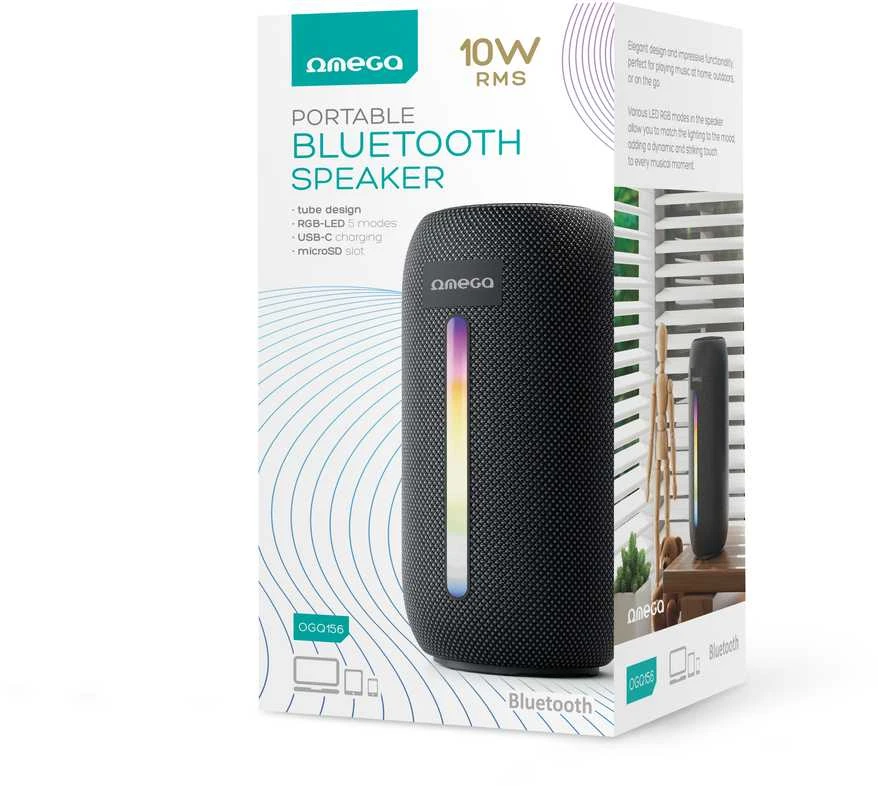 Omega Bluetooth kolonėlė su RGB apšvietimu pakuotėje