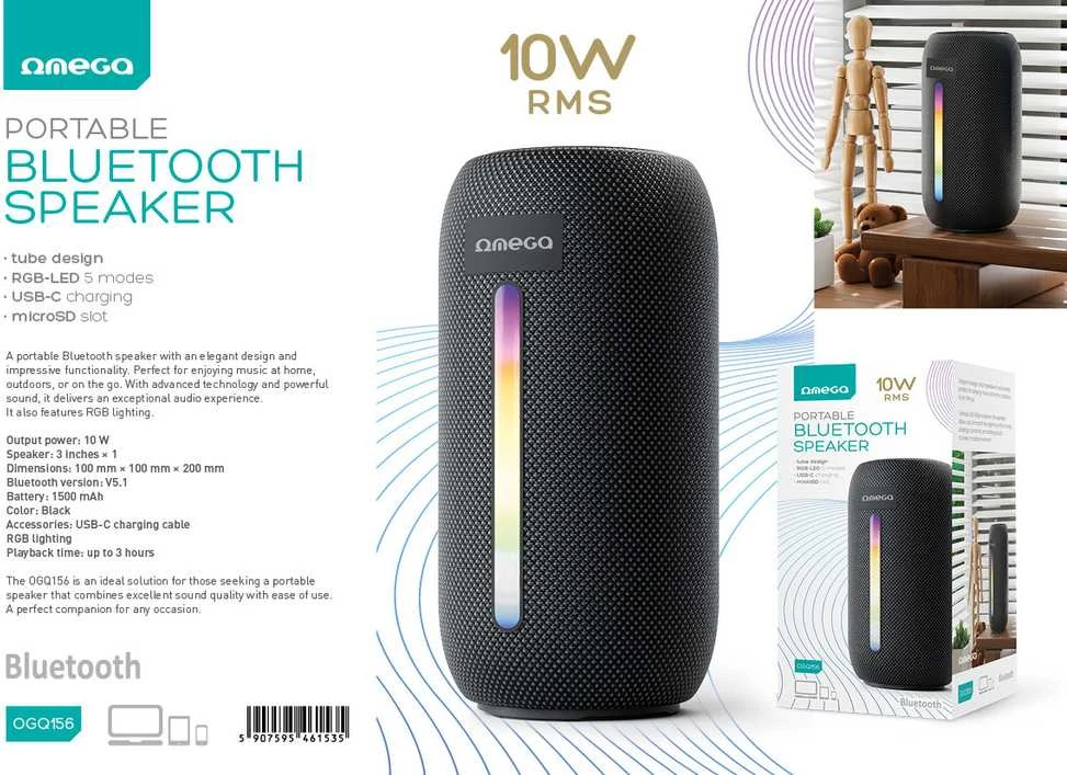 Oem OMEGA KOLONĖLĖ BLUETOOTH V5.1 10W RMS RGB vamzdinė [46153]