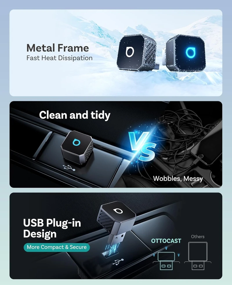 Wireless car adapter OTTOCAST Mini Cube T3 sidabrinis