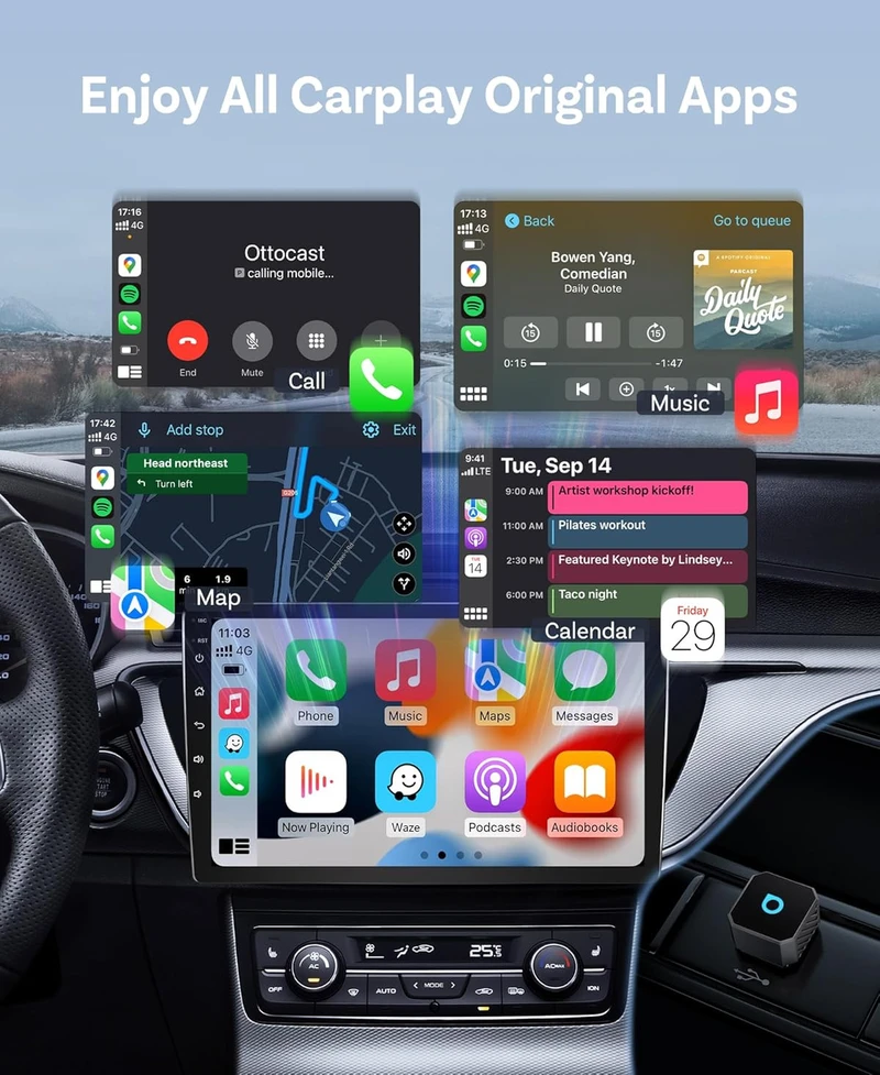 Wireless car adapter OTTOCAST Mini Cube T3 sidabrinis