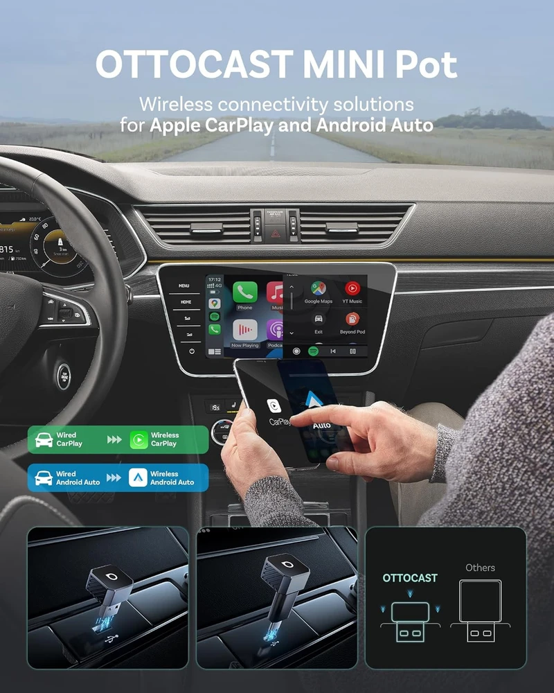 Wireless car adapter OTTOCAST Mini Cube T3 sidabrinis