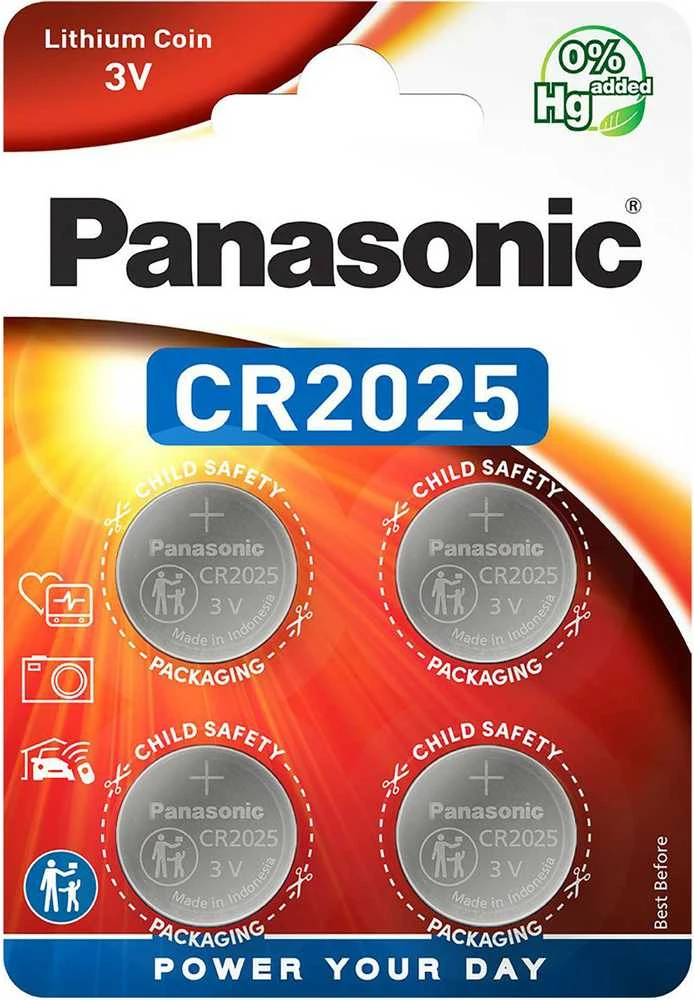 Panasonic CR2025 ličio baterijos, 4 vnt. pakuotė
