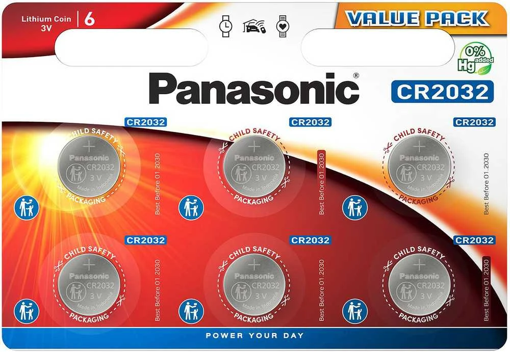 Panasonic CR2032 6-ių vienetų baterijų pakuotė