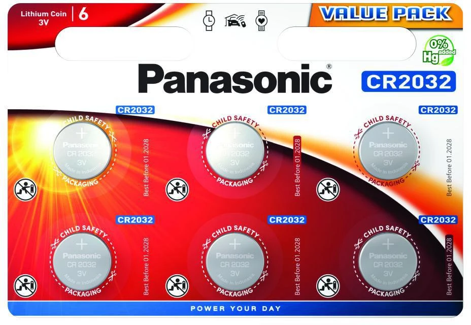 Panasonic baterijos Panasonic baterija CR2032/6B