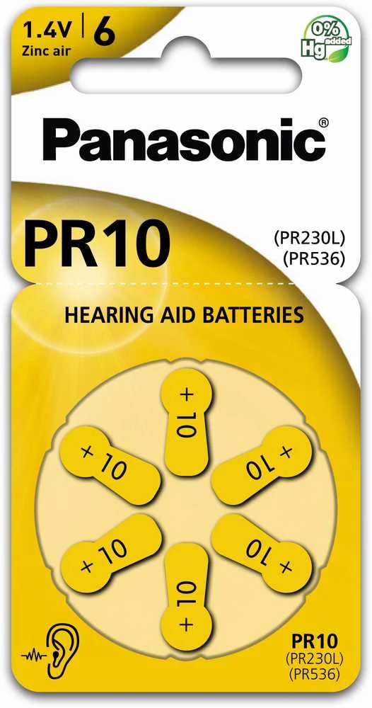 Panasonic PR10 cinko-oro klausos aparatų baterijos