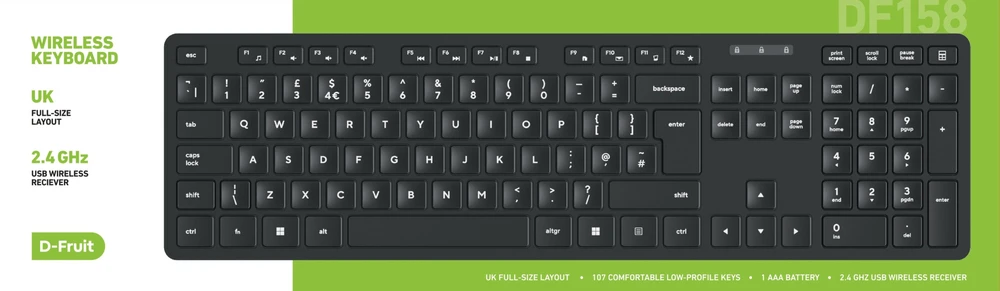 Pelė D-Fruit wireless keyboard UK DF158