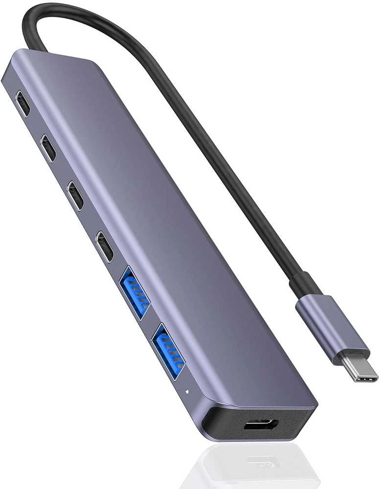Platinet USB šakotuvas PLATINET medijos šakotuvas USB-C į 4X USB-C 3.2 GEN2 + 2X USB-A 3.2 GEN1 + 1X USB-C PD 100W 7IN1 ALIUMINIS [46236]
